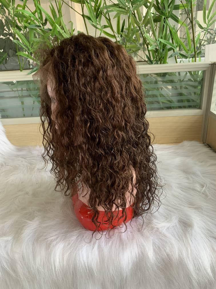 14 inch Lace Front Wig 100%  human hair #4  curly  150% density - QUEENBY