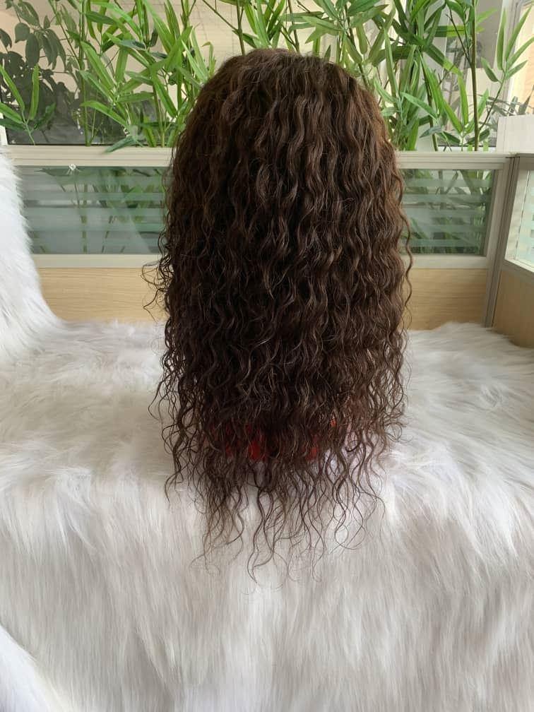 14 inch Lace Front Wig 100%  human hair #4  curly  150% density - QUEENBY