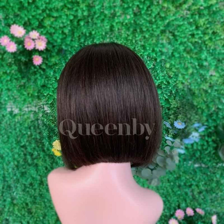 10 inch Lace Front Wig 100%  human hair #1b  straight  150% normal density - QUEENBY