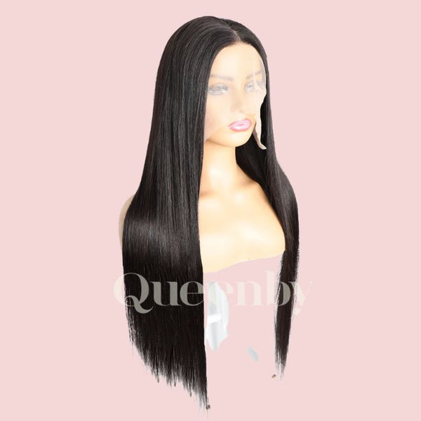 24 inch Lace Front Wig 100%  human hair #1b  straight  180% normal density
