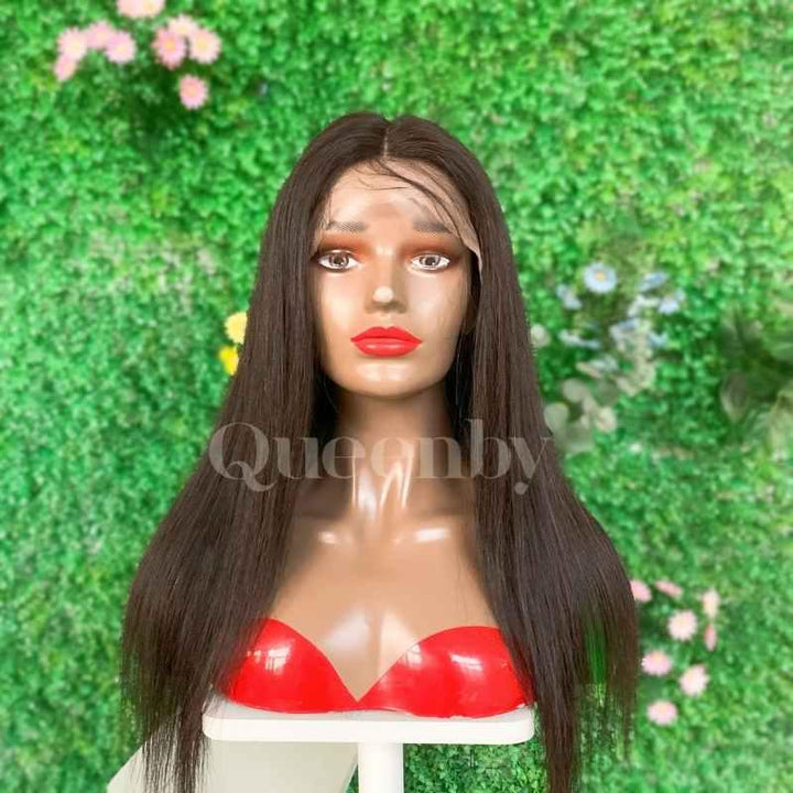 18 inch Lace Front Wig 100%  human hair #2  straight  150% normal density - QUEENBY