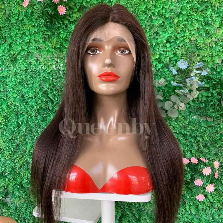20 inch Lace Front Wig 100%  human hair #2  Straight  150% density - QUEENBY