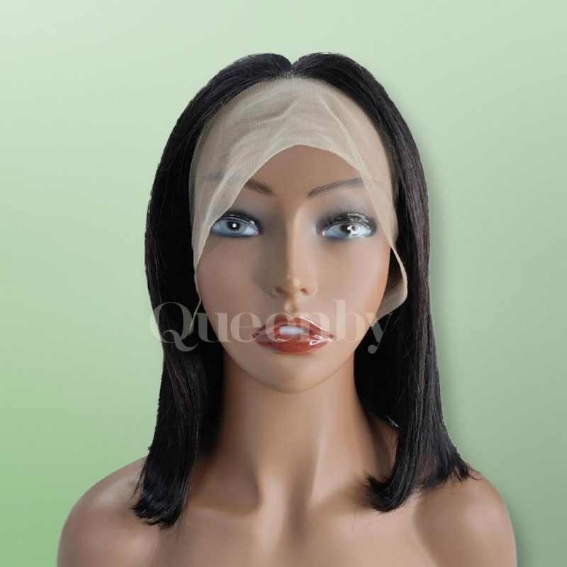 12 inch Lace Front Wig 100%  human hair #1b  Bob straight  180% high density - QUEENBY