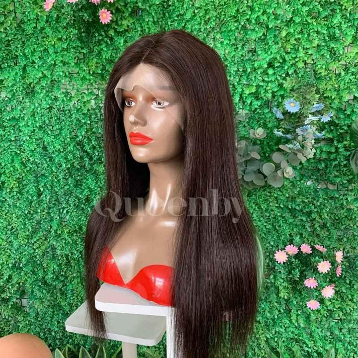 20 inch Lace Front Wig 100%  human hair #2  Straight  150% density - QUEENBY