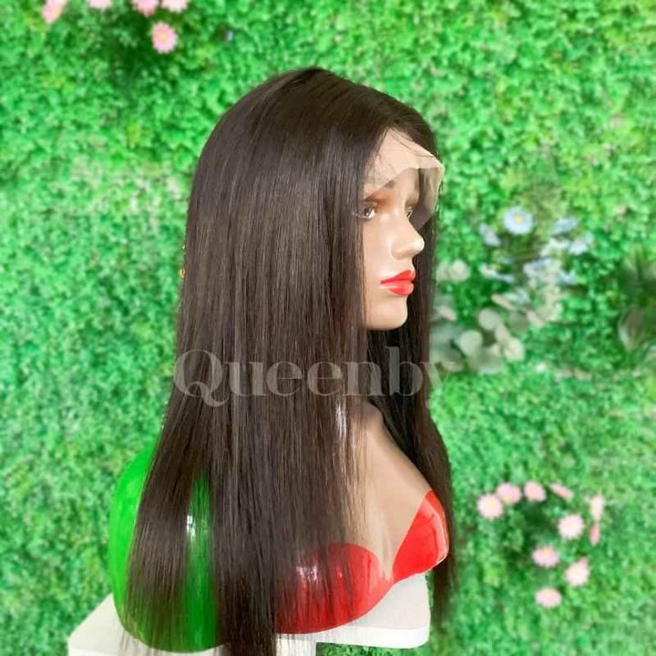 18 inch Lace Front Wig 100%  human hair #2  straight  150% normal density - QUEENBY