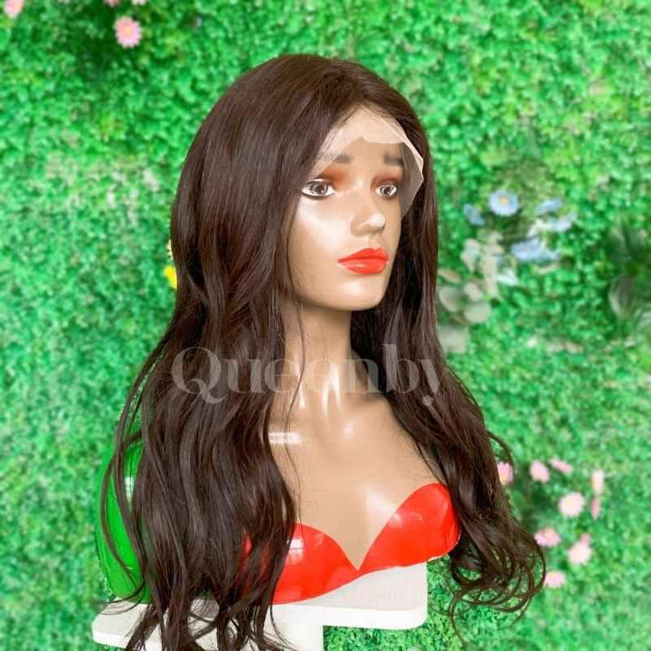 20 inch Lace Front Wig 100%  human hair #2  wavy  150% density - QUEENBY