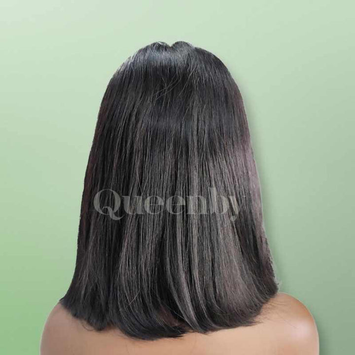 12 inch Lace Front Wig 100%  human hair #1b  Bob straight  180% high density - QUEENBY