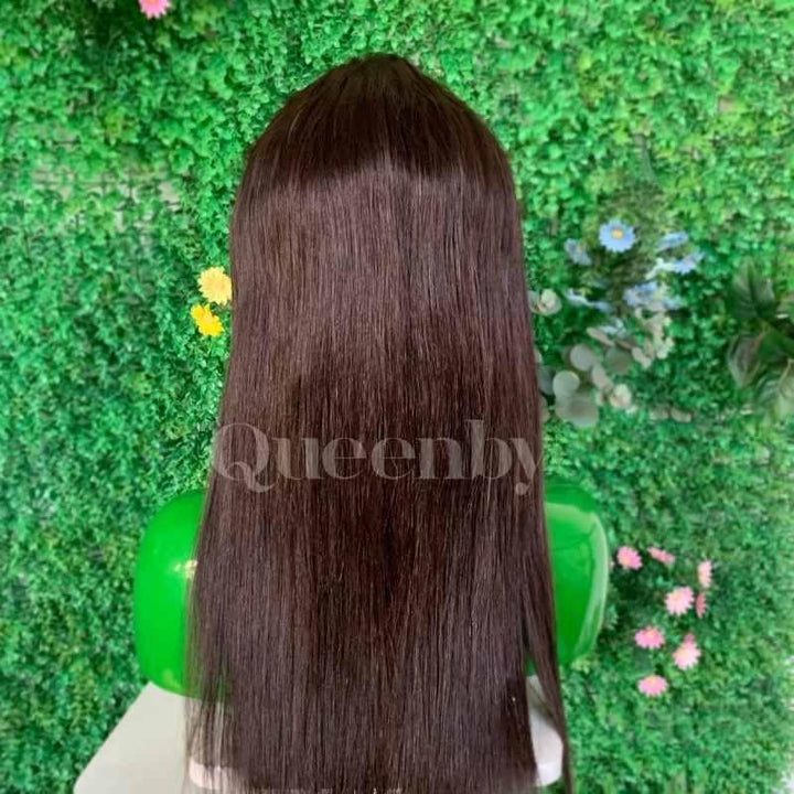 16 inch Lace Front Wig 100%  human hair #2  Straight  150% density - QUEENBY