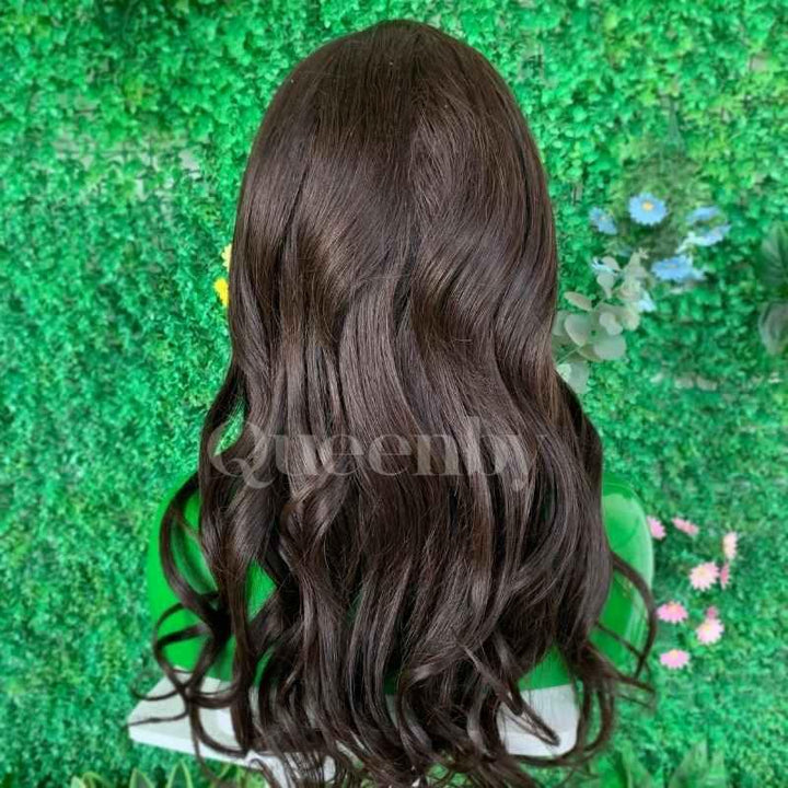 18 inch Lace Front Wig 100%  human hair #2  Wavy  150% density - QUEENBY