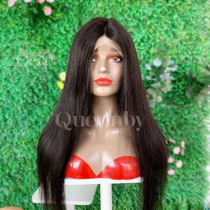 22 inch Lace Front Wig 100%  human hair #1b  Straight  150% normal density - QUEENBY