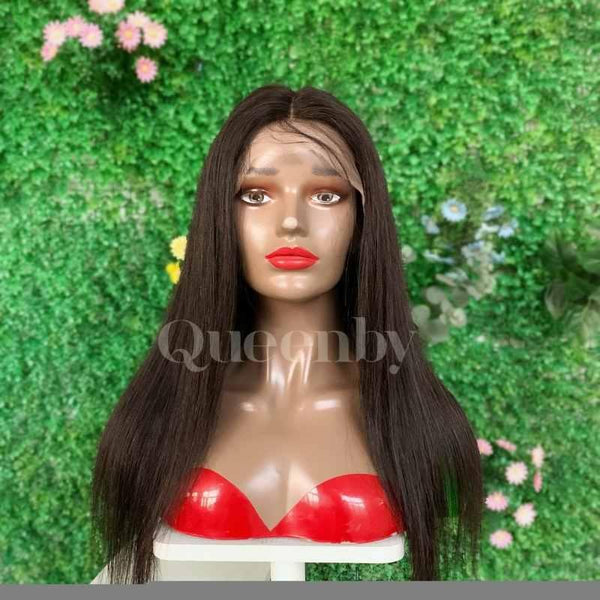 18 inch Lace Front Wig 100%  human hair #1b  straight  150% normal density - QUEENBY
