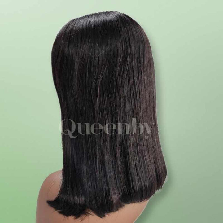 14 inch Lace Front Wig 100%  human hair #1b  180% high density - QUEENBY