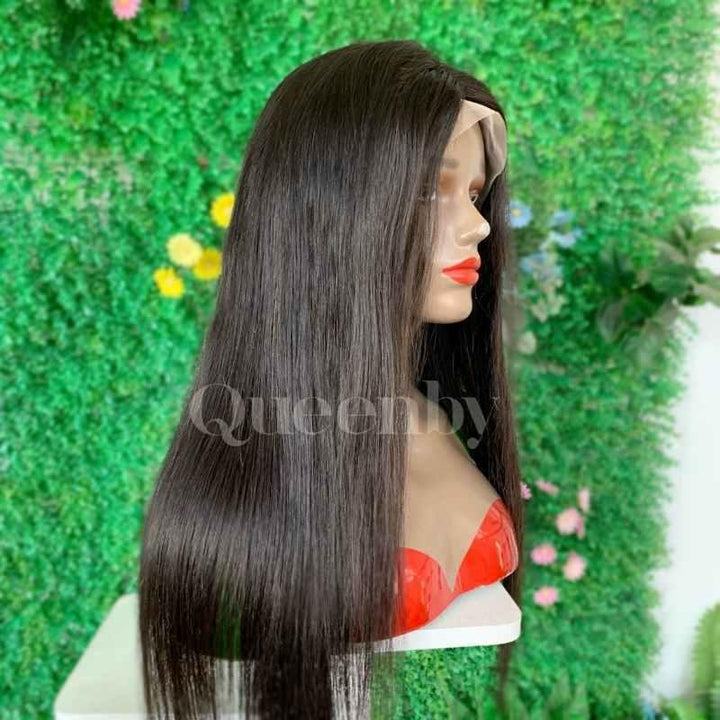 20 inch Lace Front Wig 100%  human hair #1b  Straight  150% density - QUEENBY
