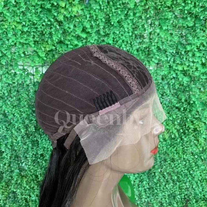 22 inch Lace Front Wig 100%  human hair #1b  Straight  150% normal density - QUEENBY