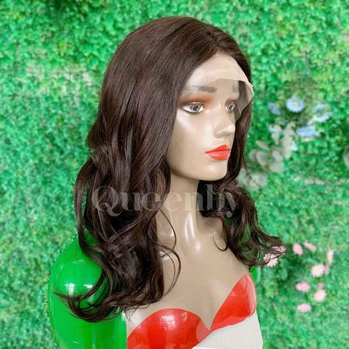 16 inch Lace Front Wig 100%  human hair #2  Wavy  150% density - QUEENBY