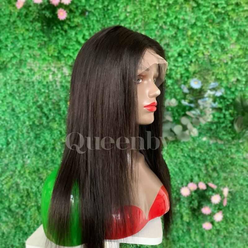 18 inch Lace Front Wig 100%  human hair #1b  straight  150% normal density - QUEENBY