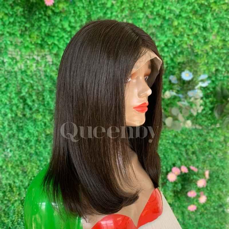 12 inch Lace Front Wig 100%  human hair #1b  straight  150% normal density - QUEENBY