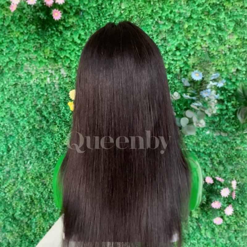 18 inch Lace Front Wig 100%  human hair #1b  straight  150% normal density - QUEENBY