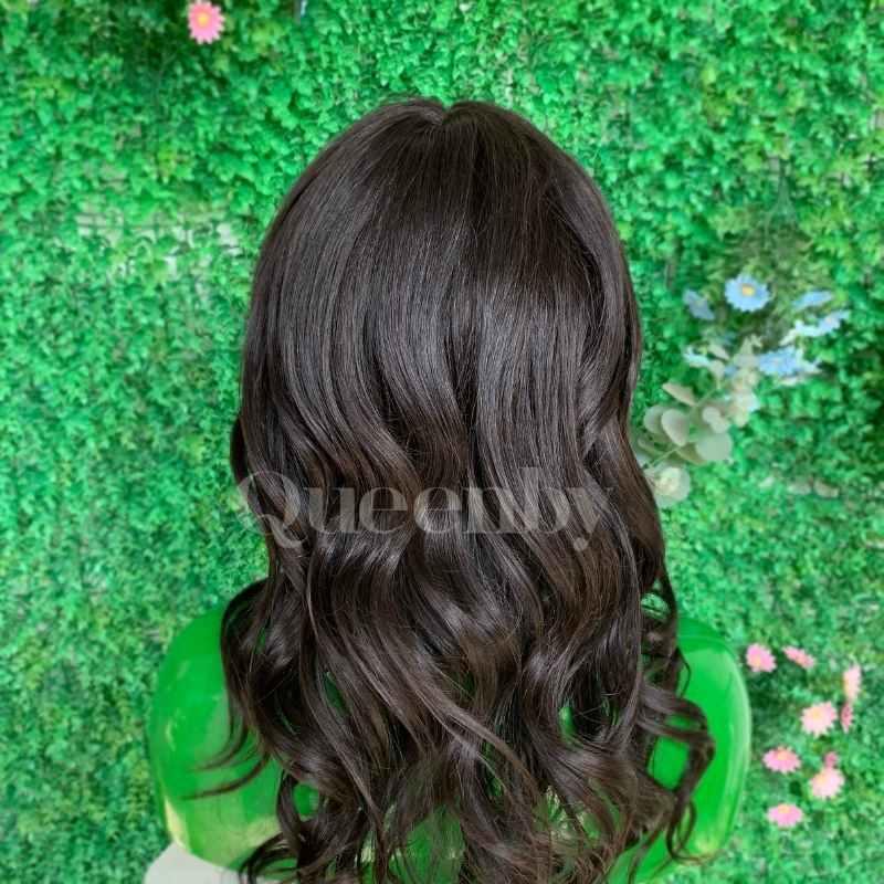 18 inch Lace Front Wig 100%  human hair #1b  wavy  150% normal density - QUEENBY