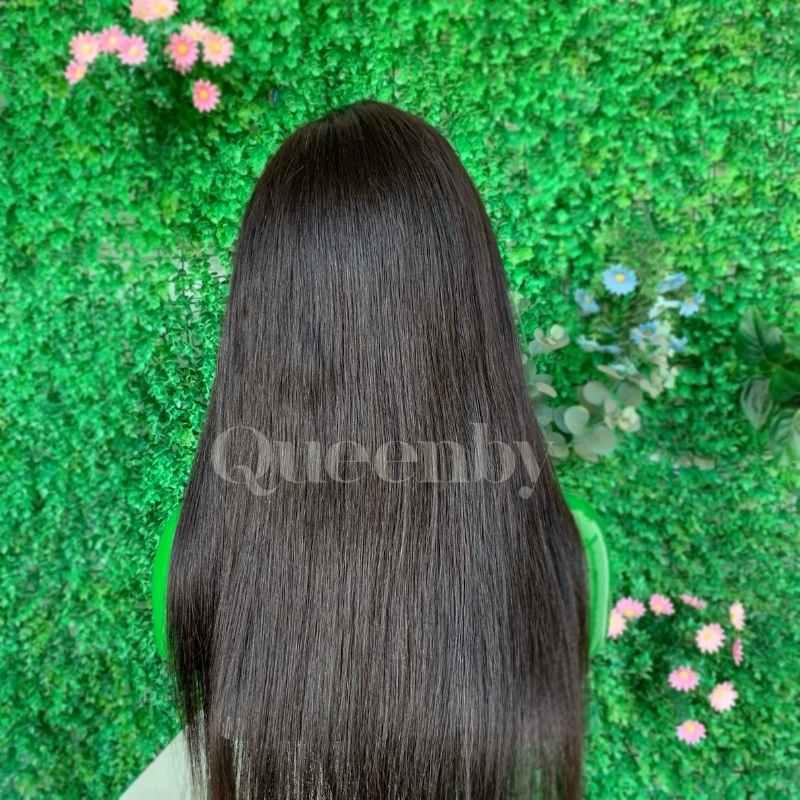 20 inch Lace Front Wig 100%  human hair #1b  Straight  150% density - QUEENBY