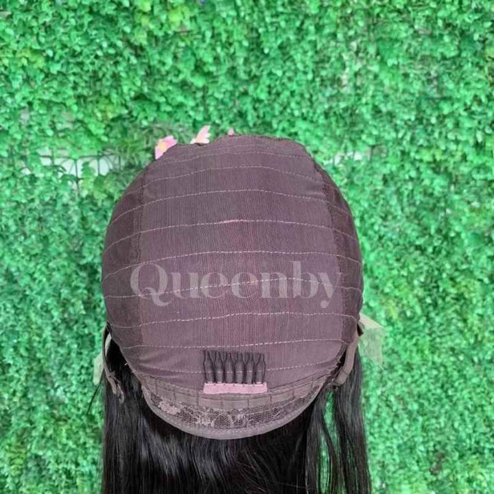 8 inch Lace Front Wig 100%  human hair #1b  straight  150% density - QUEENBY