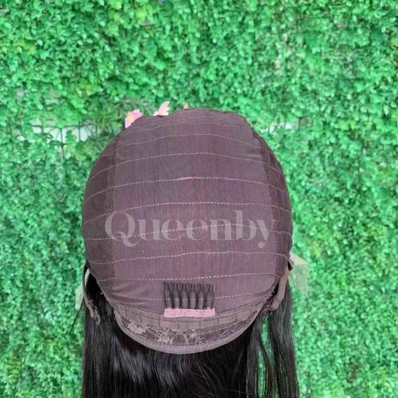 22 inch Lace Front Wig 100%  human hair #1b  Straight  150% normal density - QUEENBY