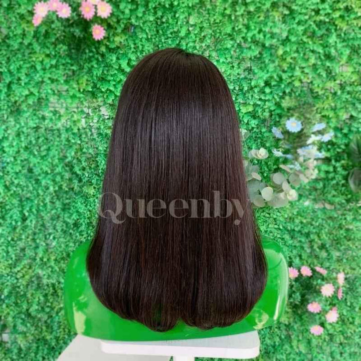 12 inch Lace Front Wig 100%  human hair #1b  straight  150% normal density - QUEENBY