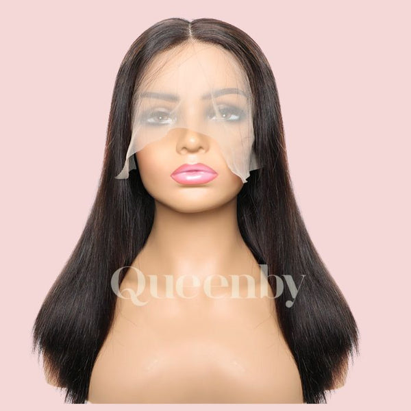 16 inch Lace front wig 100% human hair natural black straight 180% high density