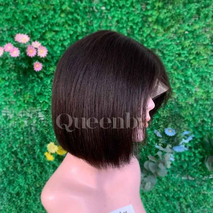 10 inch Lace Front Wig 100%  human hair #1b  straight  150% normal density - QUEENBY