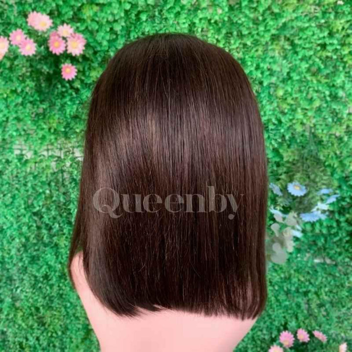 12 inch Lace Front Wig 100%  human hair #2  straight  150% density - QUEENBY
