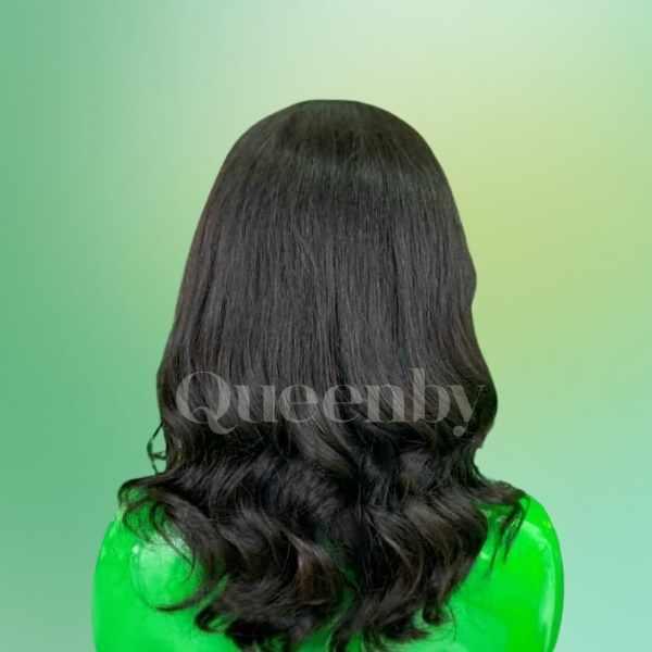 14 inch Lace Front Wig 100%  human hair #1b  wavy 180% normal density - QUEENBY