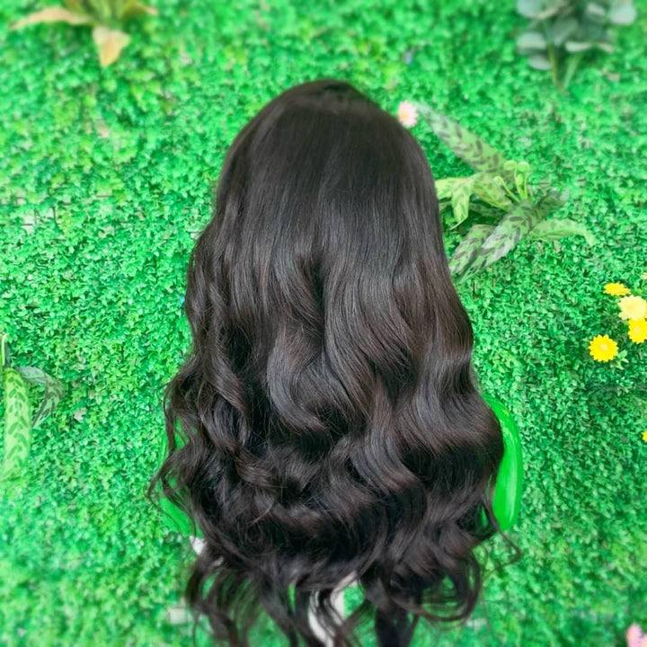 20 inch Lace Front Wig 100%  human hair #1b  wavy  180% normal density - QUEENBY