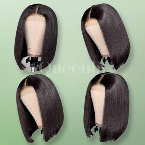 10 inch Lace Front Wig 100% human hair #1b  straight  180% normal density - QUEENBY