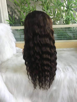 18 inch virgin human hair wig wavy dark brown - QUEENBY