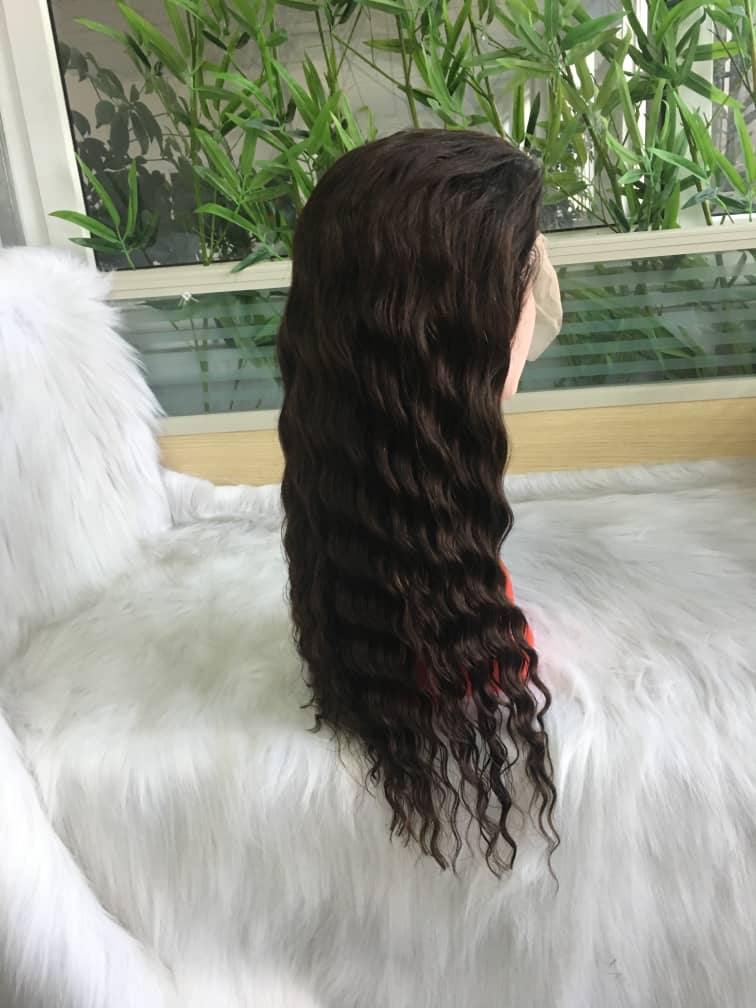 18 inch virgin human hair wig wavy dark brown - QUEENBY