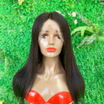 16 inch Lace front wig 100% human hair natural black straight 180% high density - QUEENBY